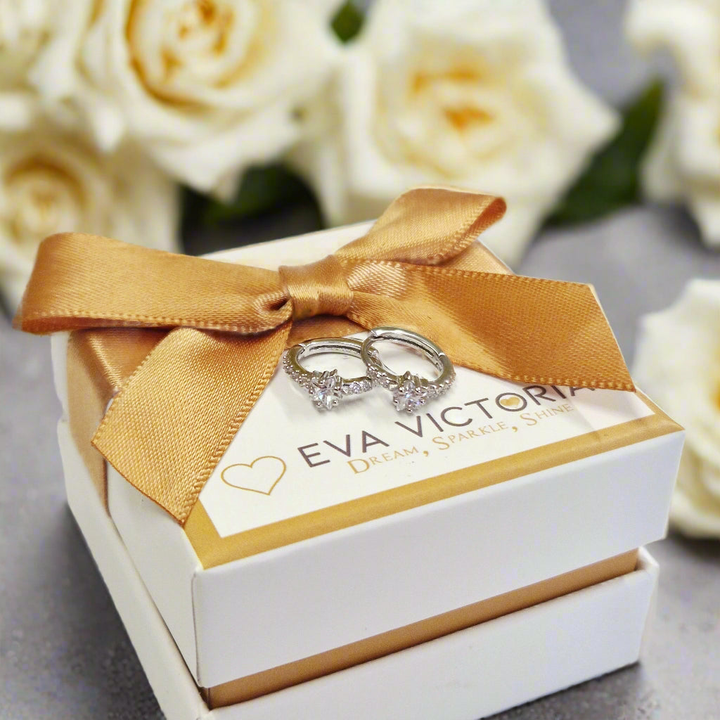 Eva Victoria Twinkling Star sterling silver children’s hoop earrings with cubic zirconia