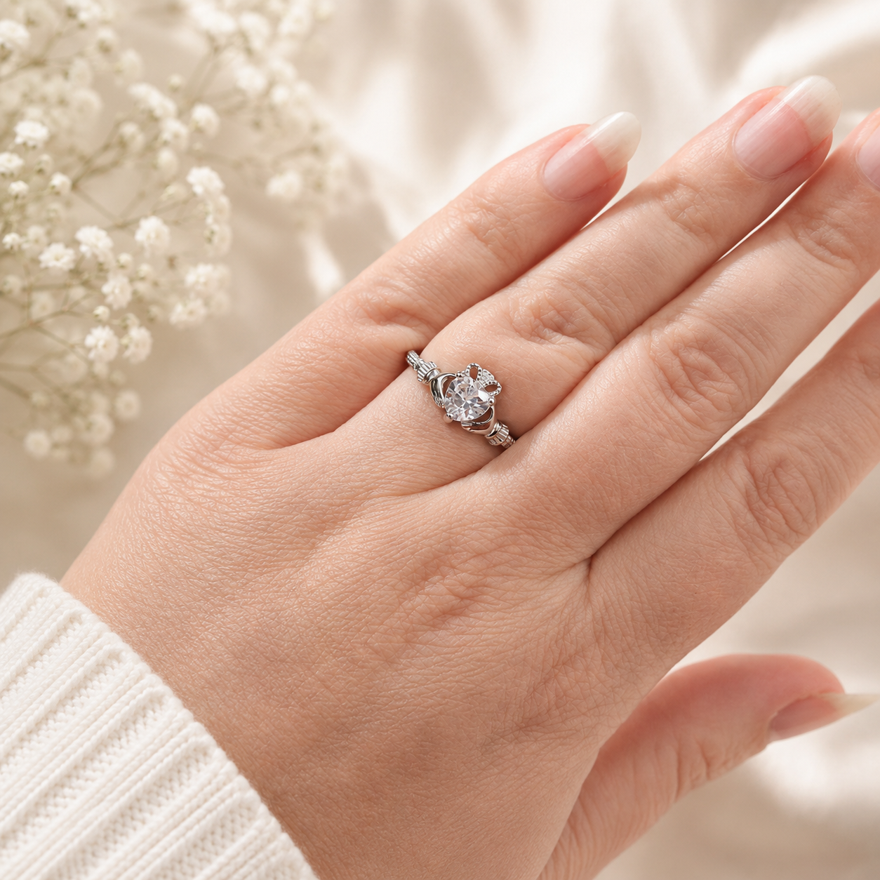 Sterling Silver Cubic Zirconia Claddagh Ring