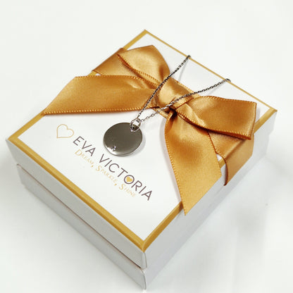 Sterling Silver Personalised 17mm Disc Pendant with Cubic Zirconia