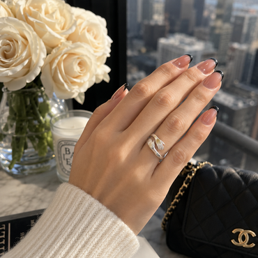Sterling Silver Hug Ring - Adjustable Open Hands Ring