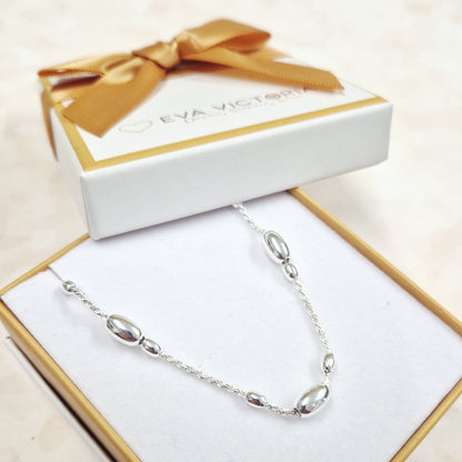 Sterling Silver Rope Bracelet with Oval Beads