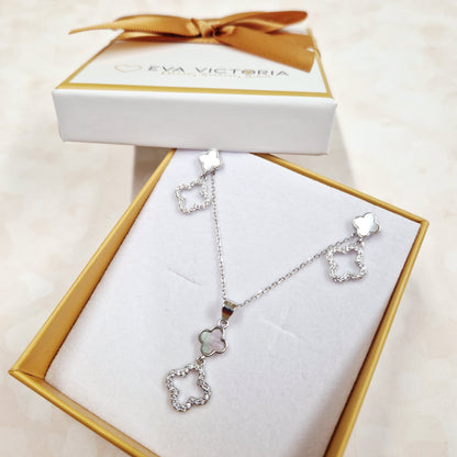 Sterling Silver Mother of Pearl Clover Drop Earrings 20mm