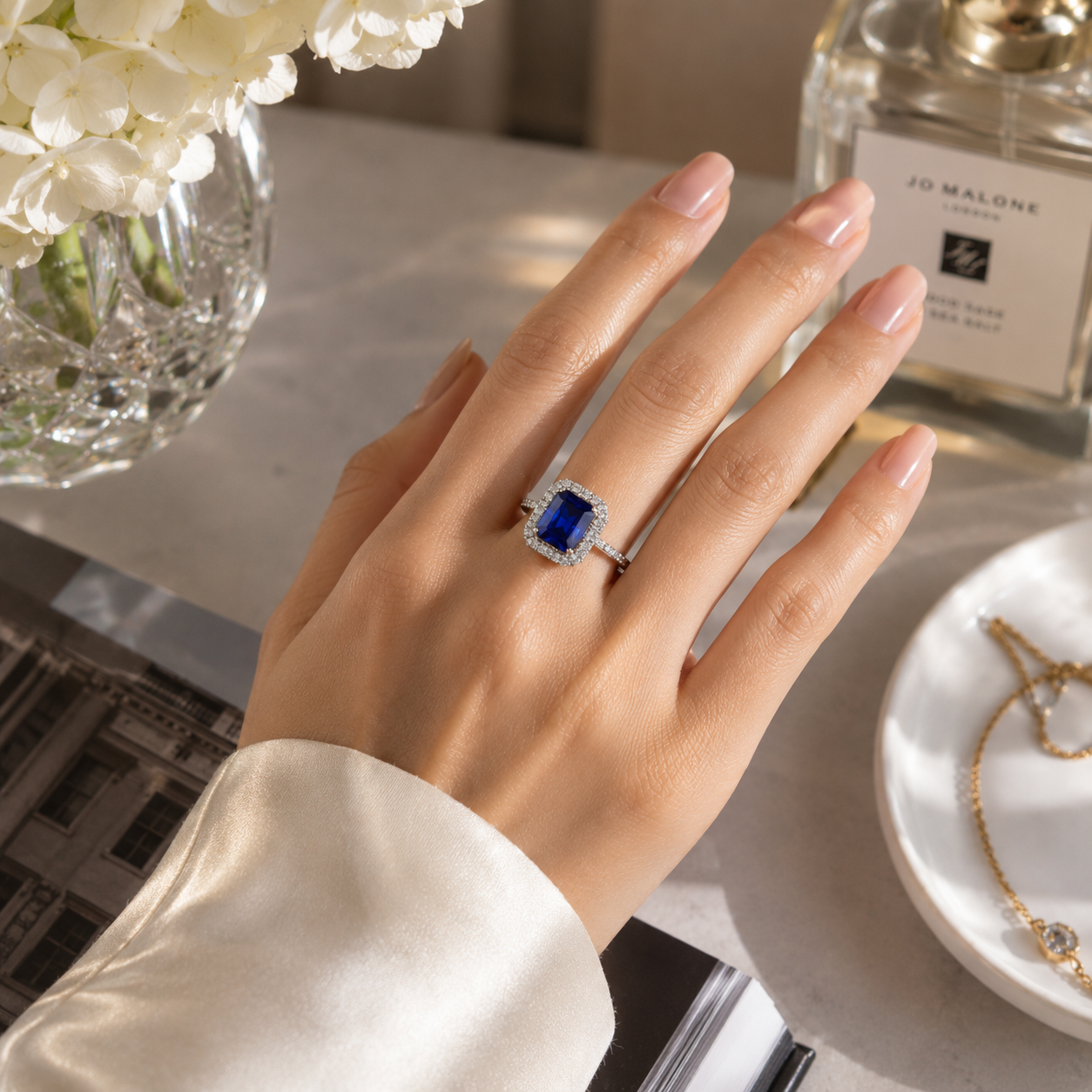 Sterling Silver Antique Sapphire Halo Ring