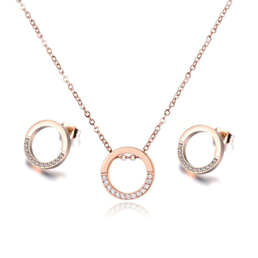 Diamante  Rose Gold Pendant & Earrings Set