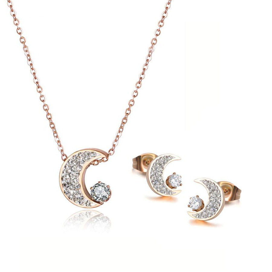 Moon Light Necklace and Earrings Rose Gold Set