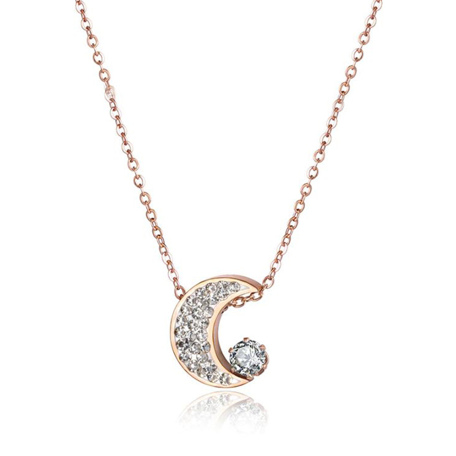 Moon Light Necklace and Earrings Rose Gold Gift Set