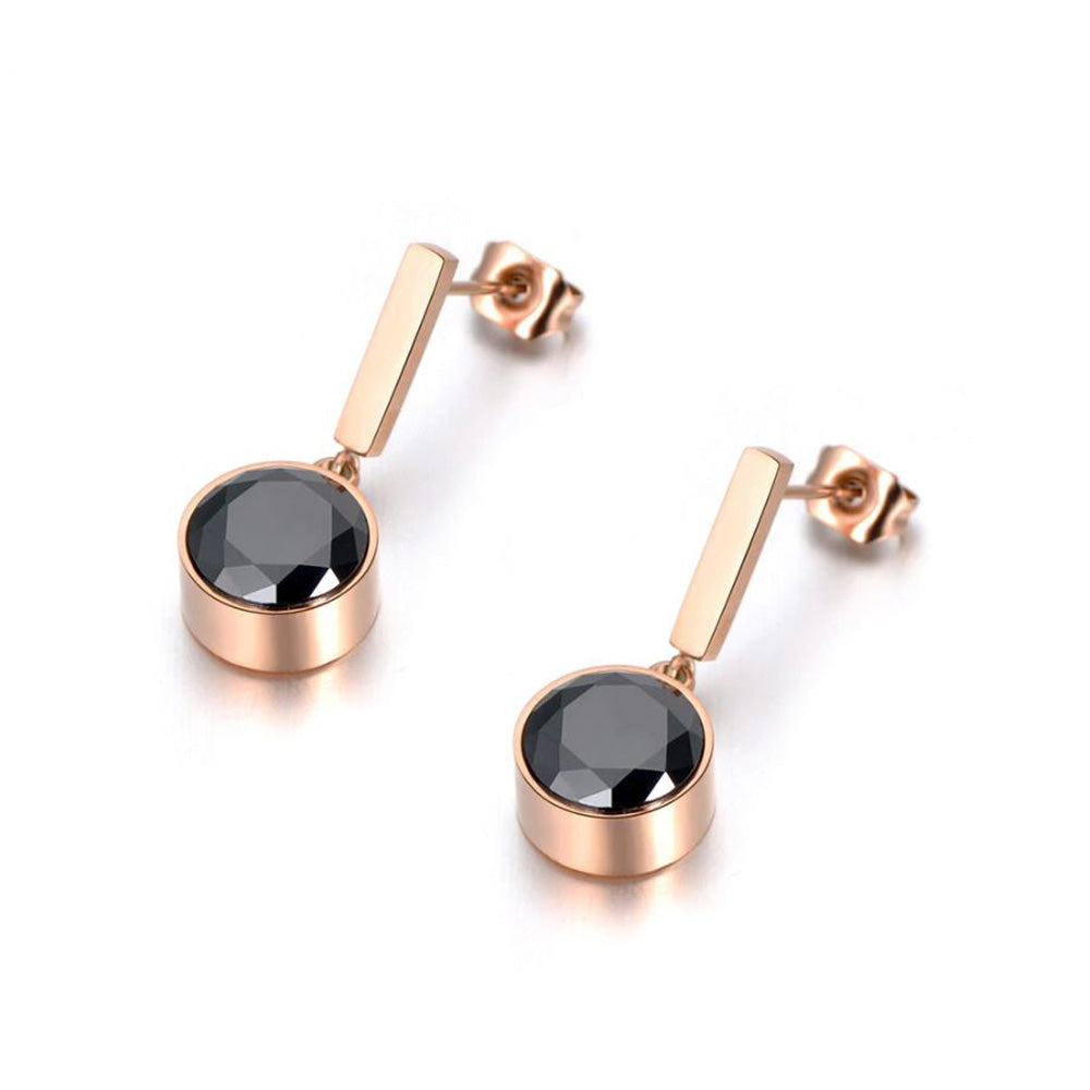 Little Black Onyx Rose Gold Drop Earrings
