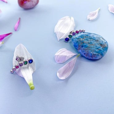 Multi Gem Sterling Silver Crawler Earrings