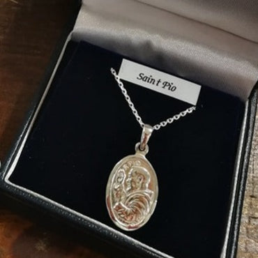 St Padre Pio Sterling Silver Oval Medal