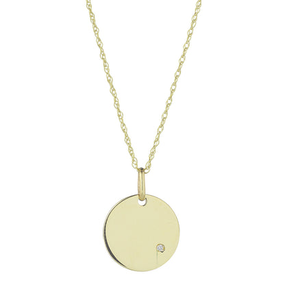 9ct Yellow Gold Solid 12mm Diamond Set Engravable Disk Pendant