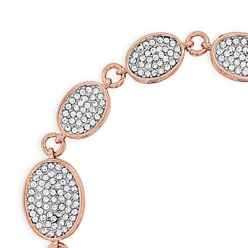 Jocelyn Two Tone Silver Rose Gold Oval Diamante Bracelet Set