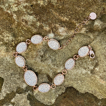 Shop Jocelyn Two Tone Silver Rose Gold Oval Diamante Bracelet
