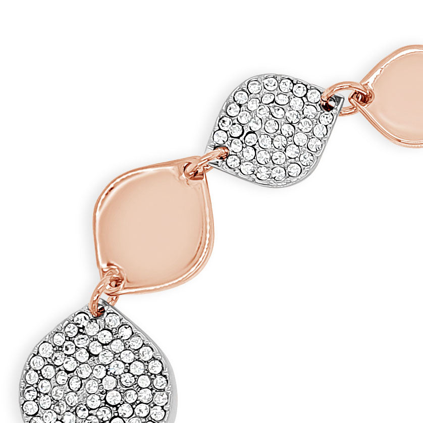 Jillian Two Tone Silver Rose Gold Rhombus Diamante Bracelet Set