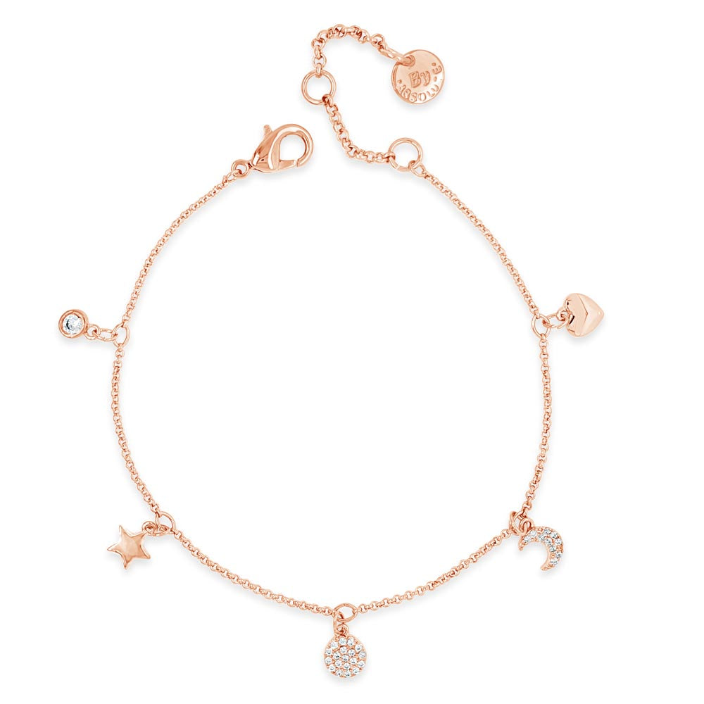 Moon Star Heart Charms Rose Gold Chain Bracelet