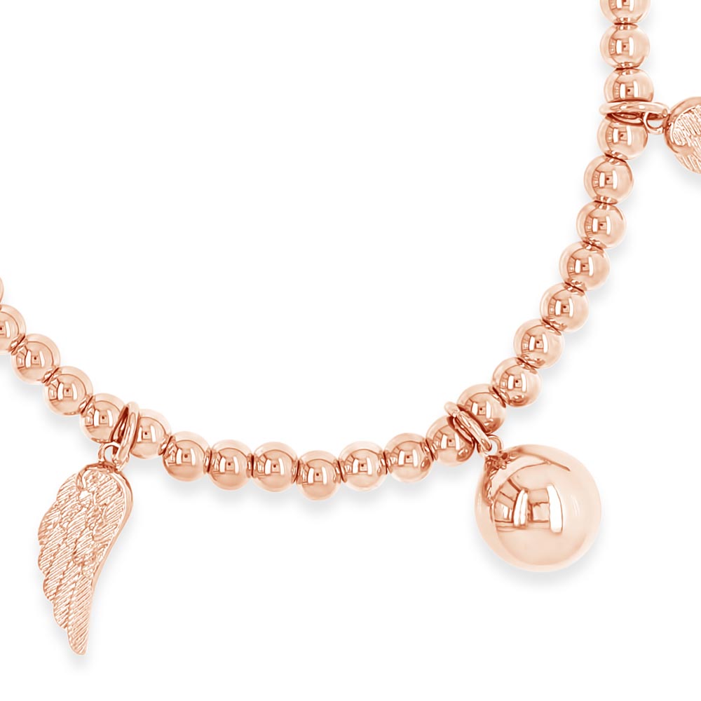 Angel Wing Charms Rose Gold Beaded Bracelet Ireland