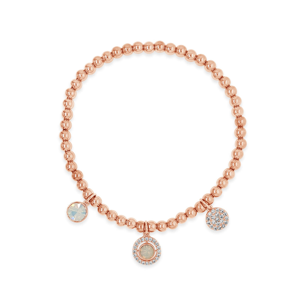Emi White Opal Rose Gold Beaded Charm Bracelet
