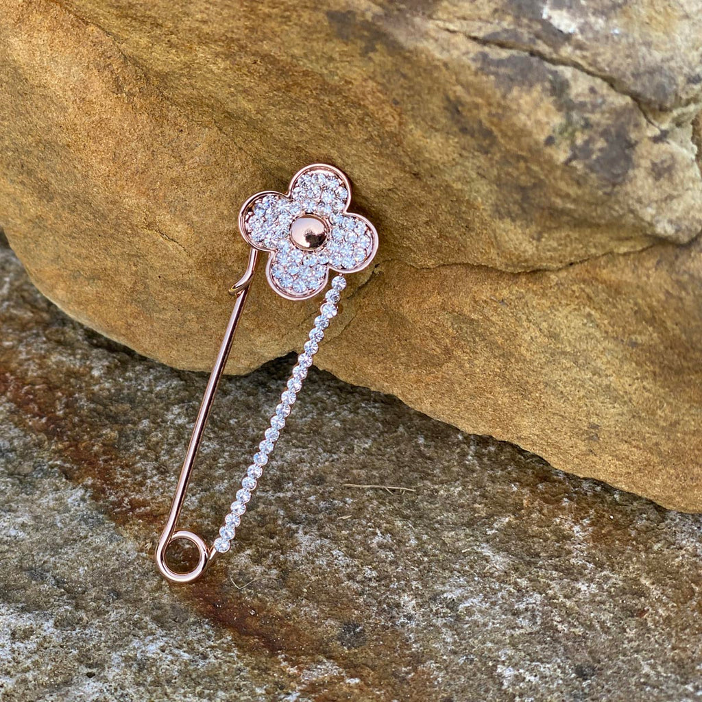 Shop Floral Diamante Pin Rose Gold Brooch