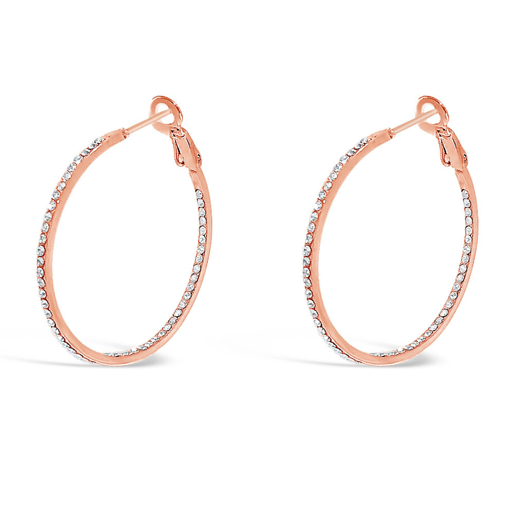 Double Diamante Rose Gold Hoop Earrings 