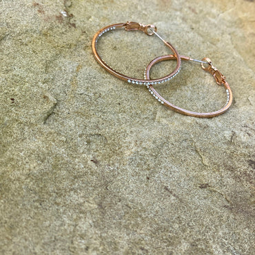 Shop Double Diamante Rose Gold Hoop Earrings 