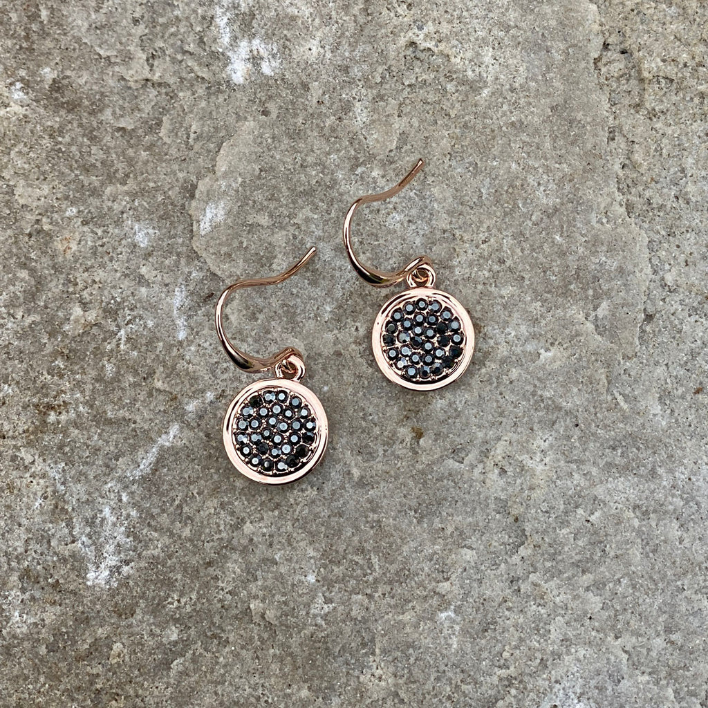 Clara Black Crystals Rose Gold Drop Earrings Set