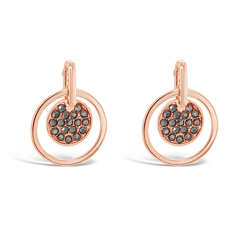 Aria Black Crystals Rose Gold Drop Earrings