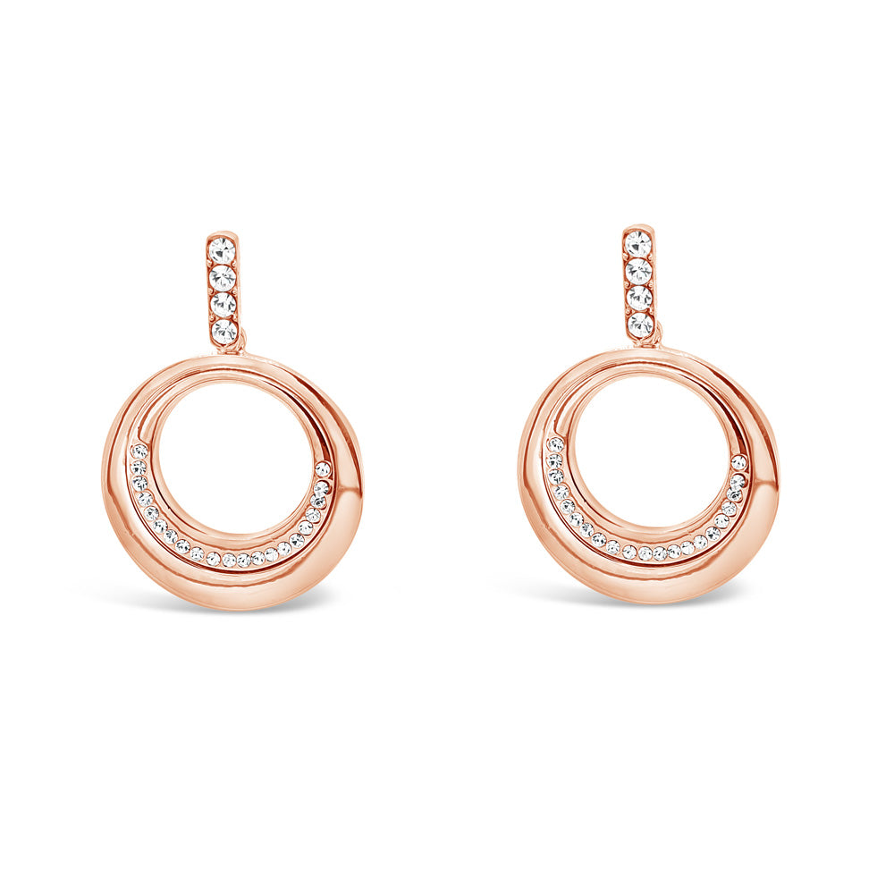 Double Dreamy Rose Gold Circle Drop Earrings