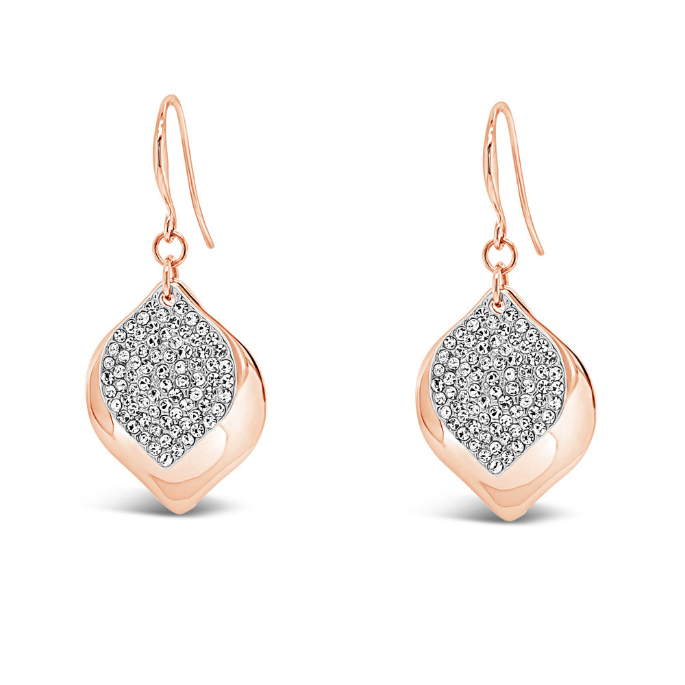 Jillian Two Tone Silver Rose Gold Rhombus Diamante Earrings