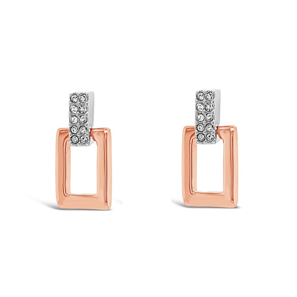 Kendra Rose Gold Rectangular Diamante Earrings