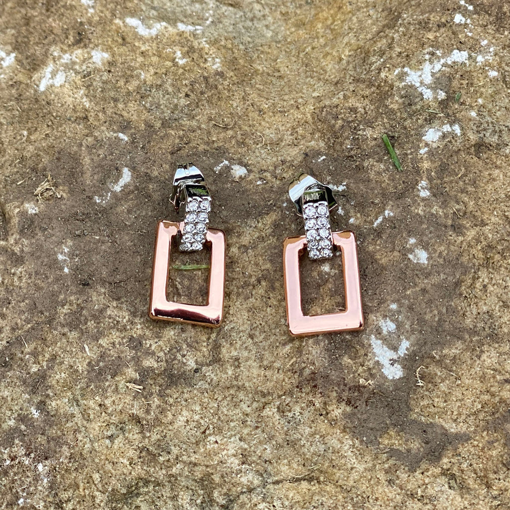 Kendra Rose Gold Rectangular Diamante Earrings Set