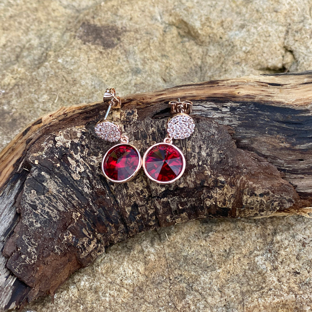 Arlette Ruby Rose Gold Diamante Garnet Earrings Gift Set