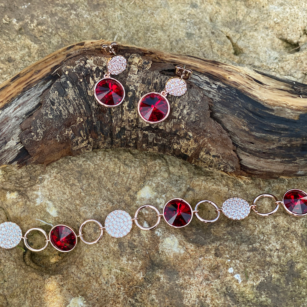 Shop Arlette Ruby Rose Gold Diamante Garnet Earrings Gift Set