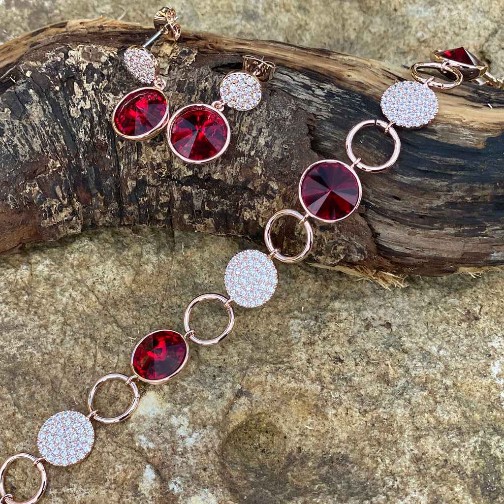 Shop Arlette Ruby Rose Gold Diamante Garnet Earrings Gift Set Ireland