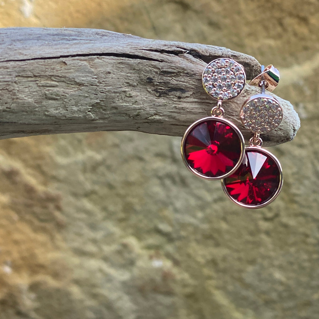 Arlette Ruby Rose Gold Diamante Garnet Earrings Ireland