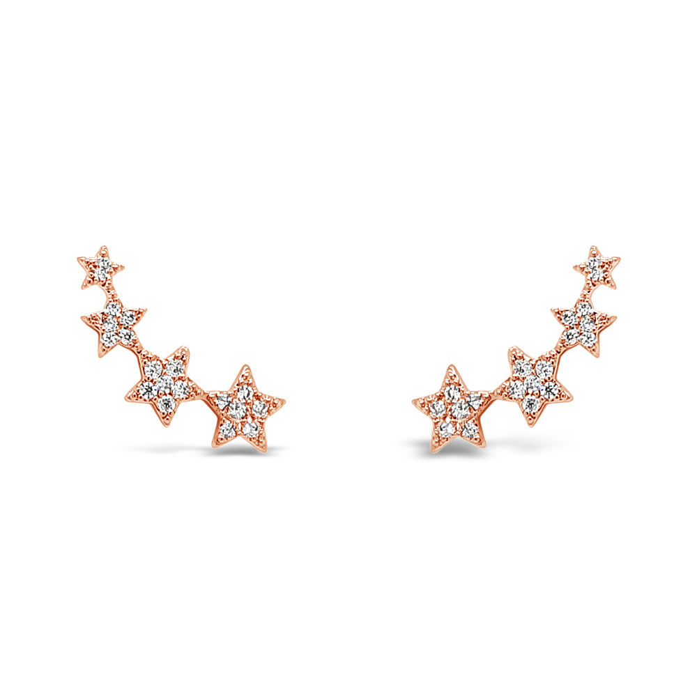 Four Stars Rose Gold Crawler Earrings