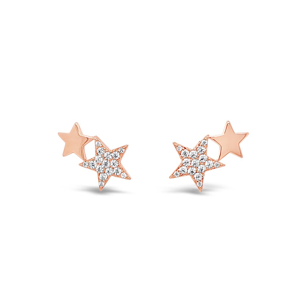 Two Stars Rose Gold Stud Earrings