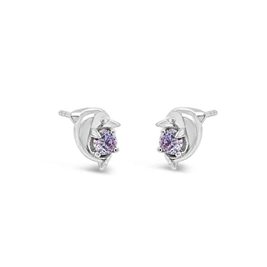 Amethyst Dolphin Children Sterling Silver Earrings