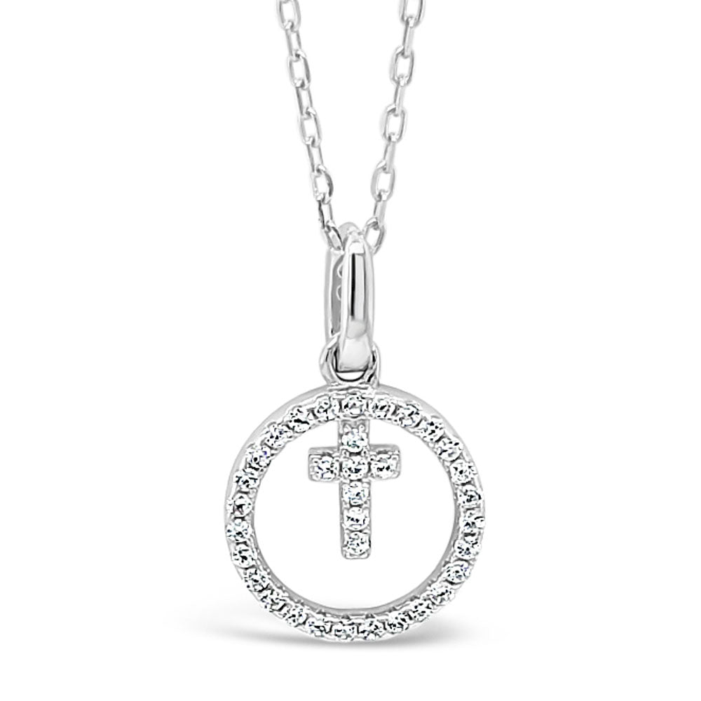 Children's Sterling Silver Cross Circle Pendant