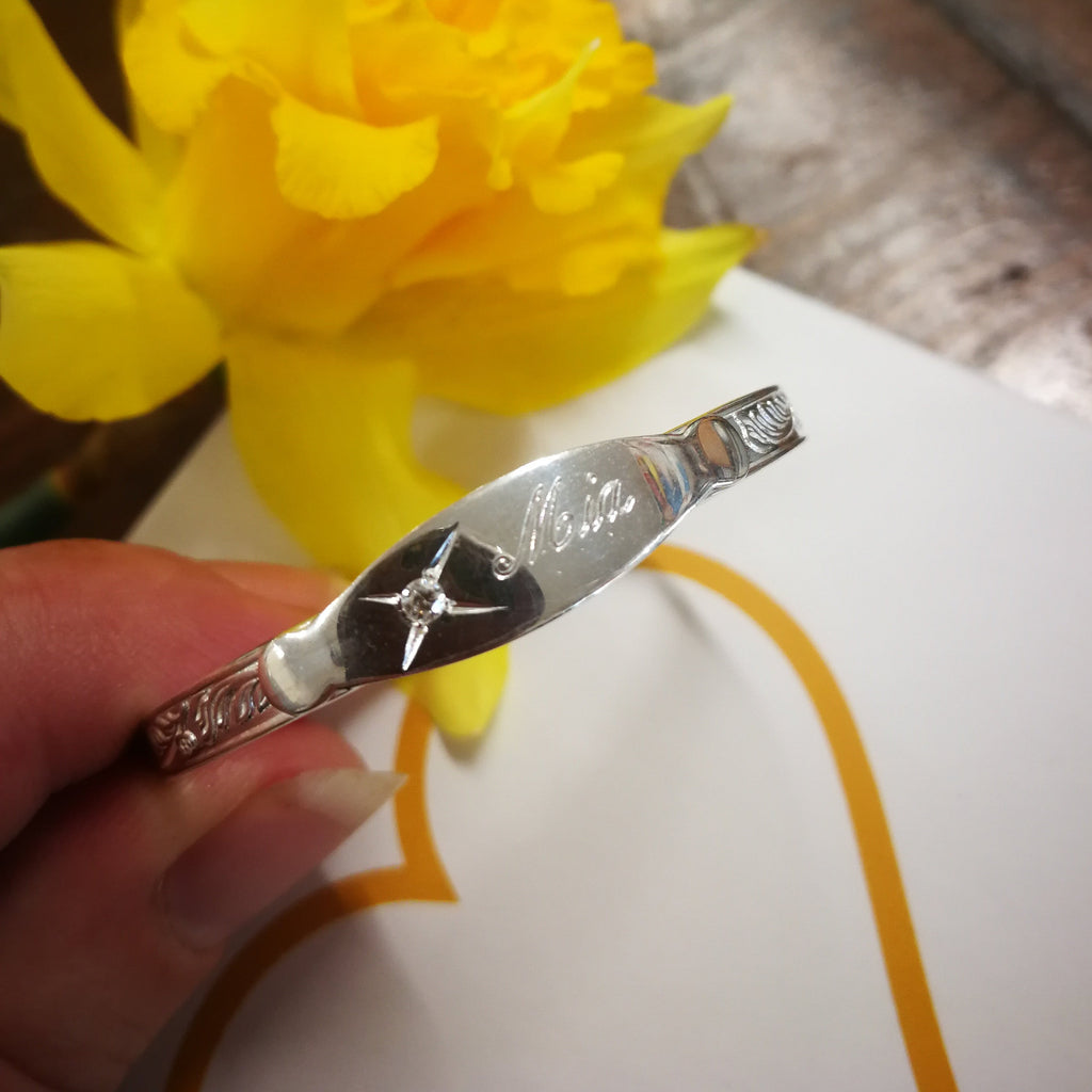 Baby Bangle Sterling Silver Clear Stone Christening 