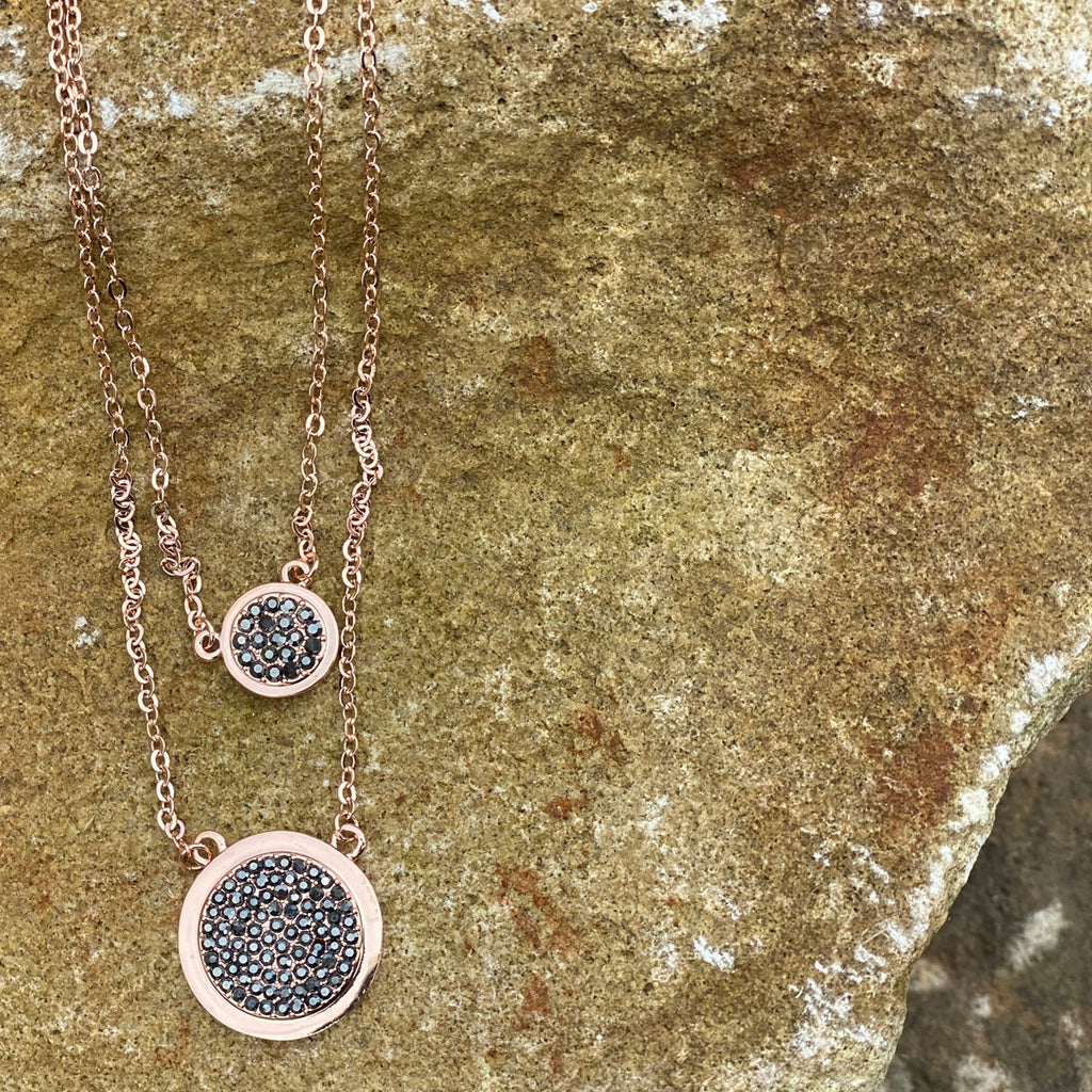 Clara Black Crystals Rose Gold Layered Necklace Set