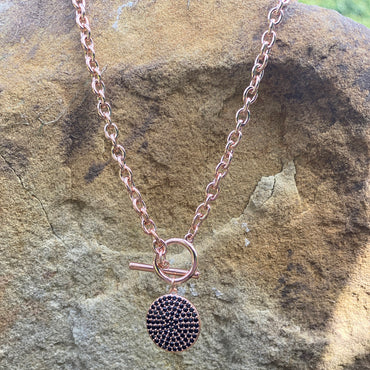 Shop Arina Black Crystals Rose Gold Lock Necklace