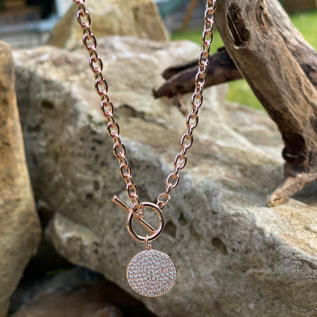 Shop Arina Clear Crystals Rose Gold Lock Necklace