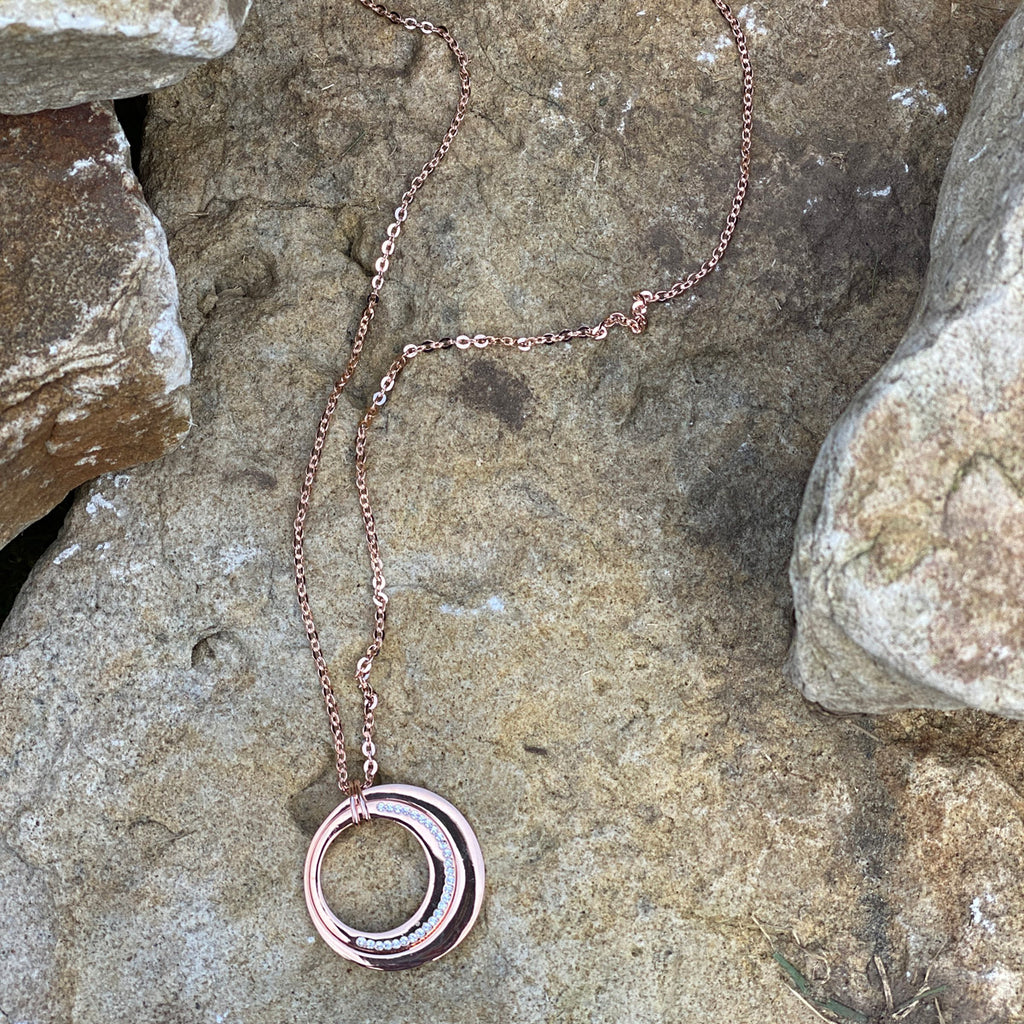 Dreamy Rose Gold Long Minimal Circle Necklace Set