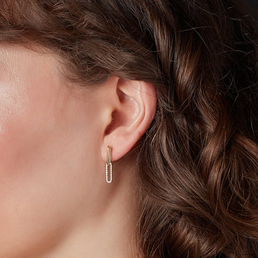 9ct Yellow Gold CZ Oval Chain Link Drop Earring