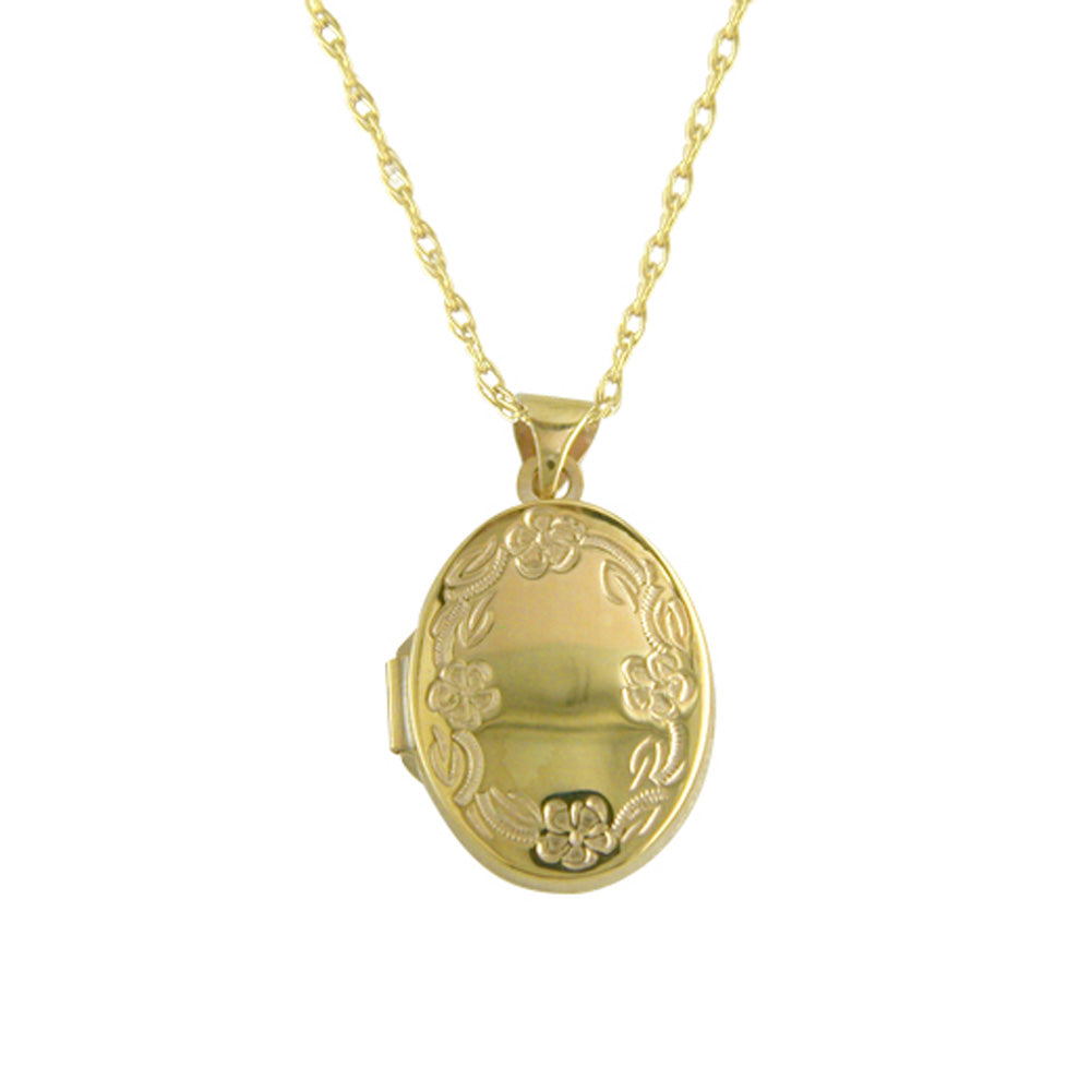 9ct Yellow Gold Oval Photo Locket with Flower Edge