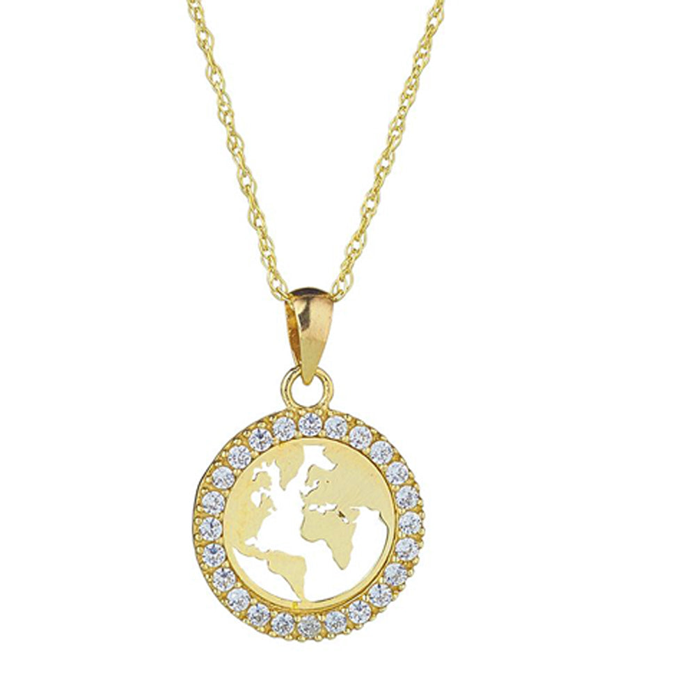 9ct Yellow Gold Map of the World Cubic Pendant