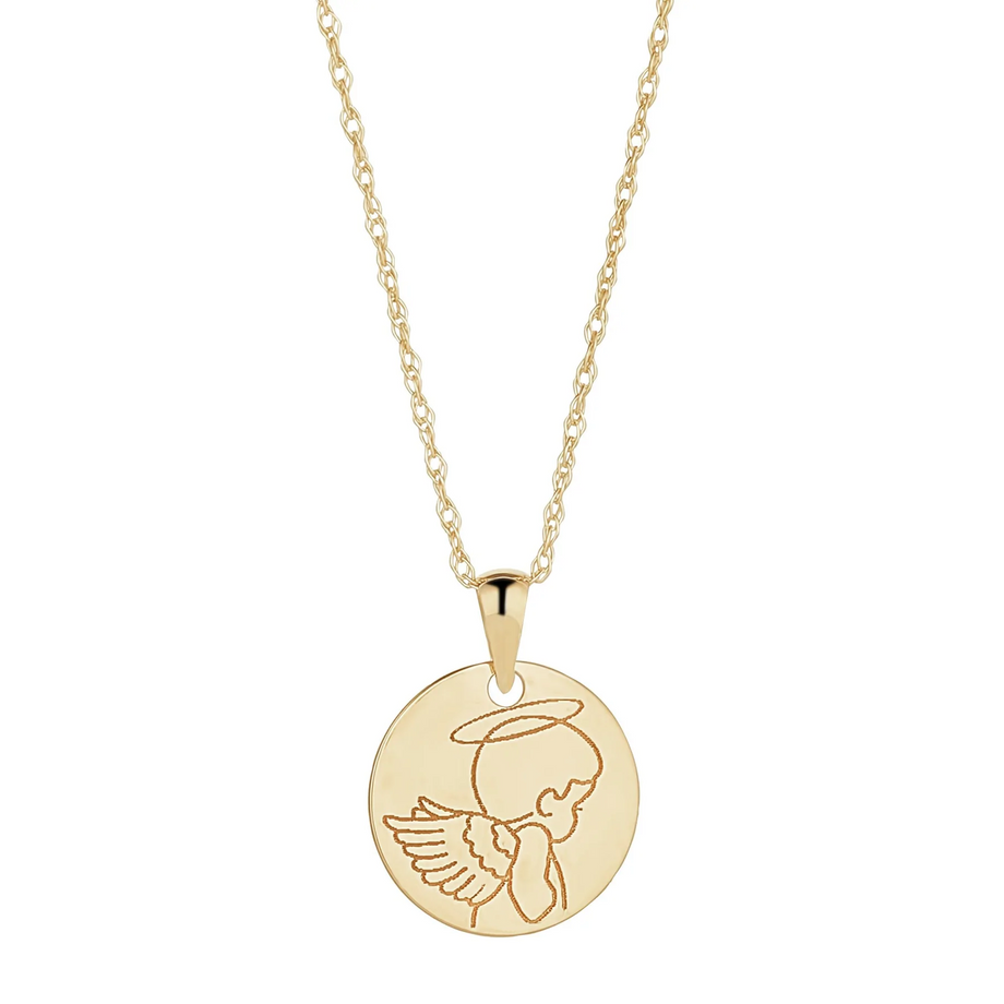 9ct Gold Angel Disc Pendant Yellow Gold Irish Jewellery Eva