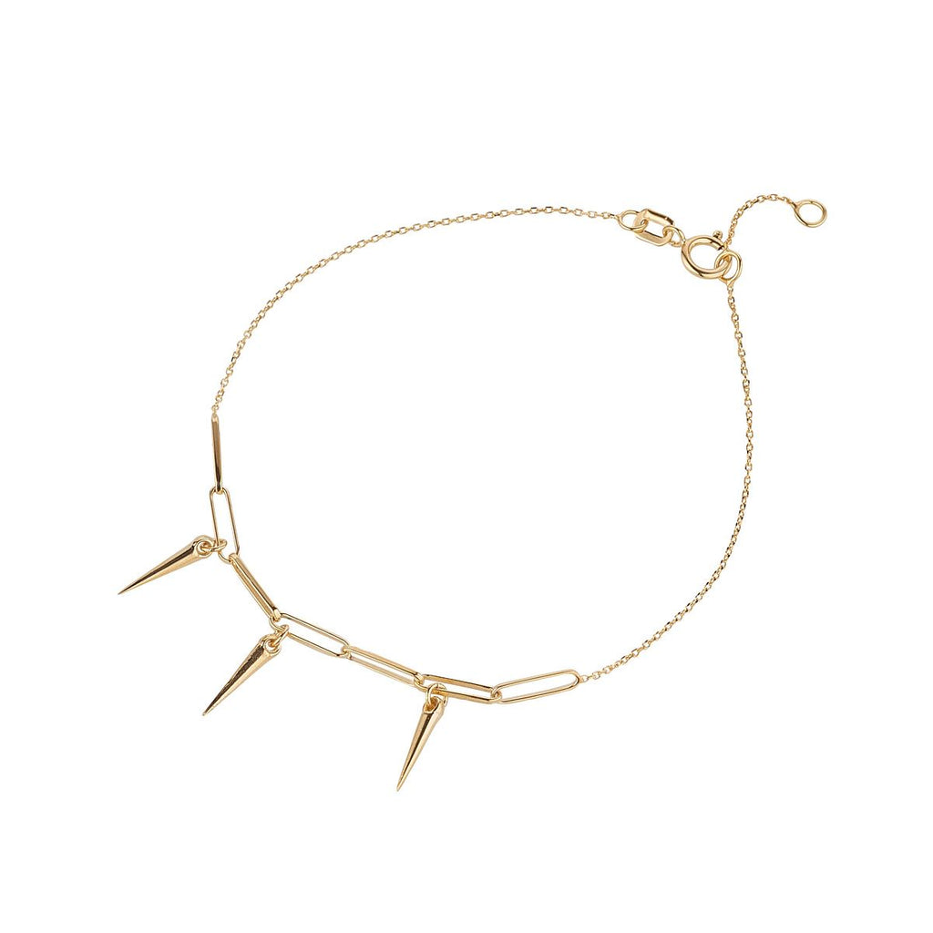 9ct Yellow Gold Link Chain Bracelet Spike Charms