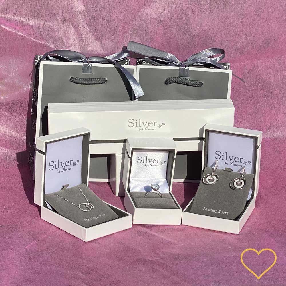 Shiny Heart Charm Sterling Silver Hoop Stud Earrings Gift Box