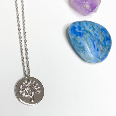 Tree of Life Disc Diamante Sterling Silver Pendant