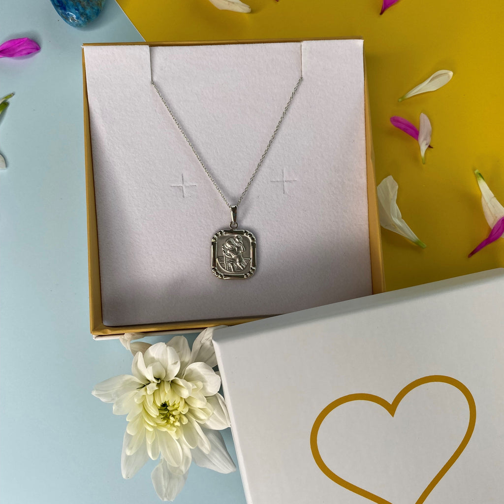 Saint Christopher Sterling Silver Square Medal Box